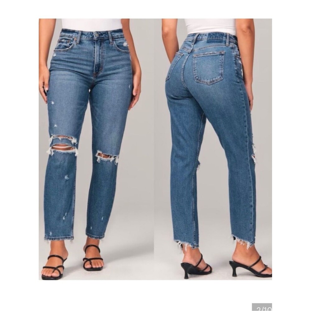 Abercrombie & Fitch The Mom High Rise Curve Love Distressed Jeans 31/12R